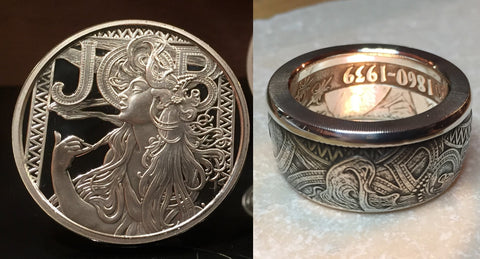 Alphonse Mucha JOB Coin Ring