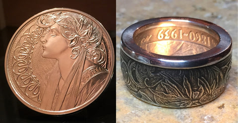 Alphonse Mucha Laurel Coin Ring